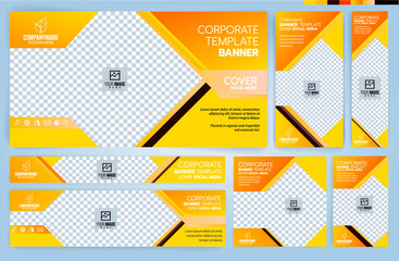 Set of Yellow and Black Web banners templates, Standard sizes with space. Vector illustration