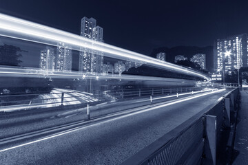 Fototapeta na wymiar Night traffic in urban area of Hong Kong city