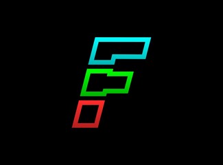 F letter rgb logo, vector desing font .Dynamic split red, green, blue color on black background. For social media,design elements, creative poster, web template and more