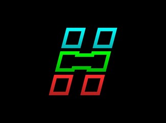 H letter rgb logo, vector desing font .Dynamic split red, green, blue color on black background. For social media,design elements, creative poster, web template and more