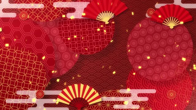 日本の正月　和風の背景　CG　日本の伝統模様　ループ