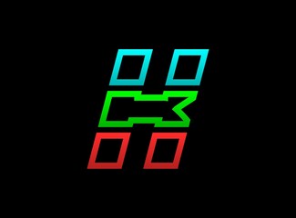 K letter rgb logo, vector desing font .Dynamic split red, green, blue color on black background. For social media,design elements, creative poster, web template and more