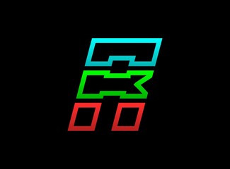 R letter rgb logo, vector desing font .Dynamic split red, green, blue color on black background. For social media,design elements, creative poster, web template and more