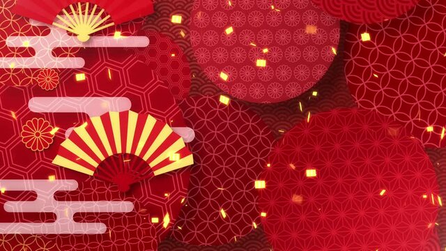 日本の正月　和風の背景　CG　日本の伝統模様　ループ