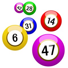 boules de bingo multicolores sur fond blanc 