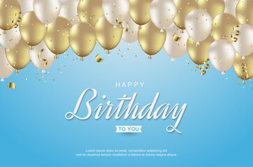 Happy birthday with realistic gold balloons