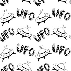Seamless pattern with Flying Saucers, UFO. Vector background and texture for fabric, wrapping, wallpaper, textile, apparel, cover