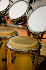 Fototapeta na wymiar Congas and drums in the shop for musicians