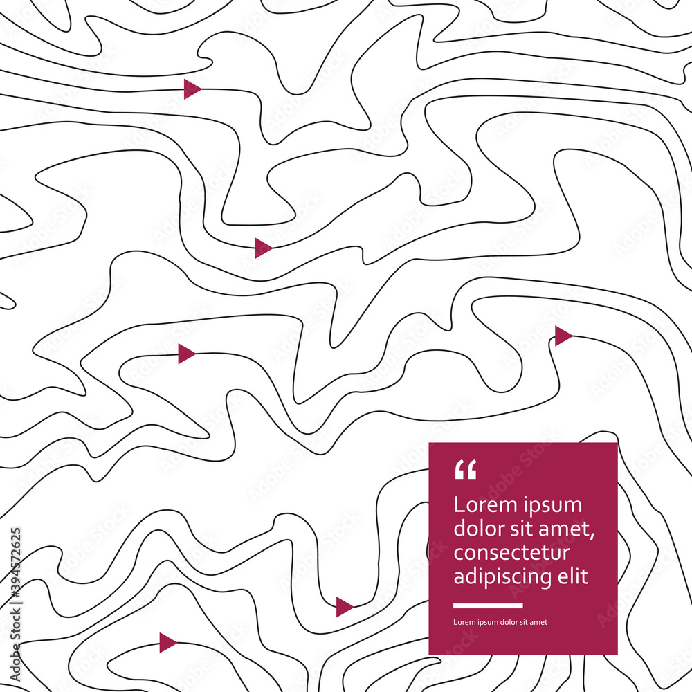 Poster vector wavy lines red squares white background.