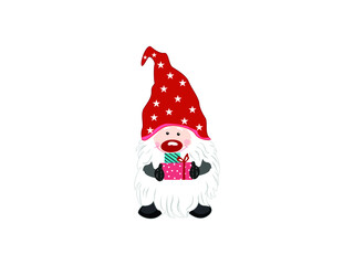 Christmas Vector illustration. gnome peeking holding symbol. santa gnomes sign, Flat style for graphic, web design, Icon, copy space, sale, merry christmas