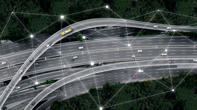 Cars on overpass with connection network - Powered by Adobe