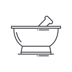 Martar and festle icon, linear isolated illustration, thin line vector, web design sign, outline concept symbol with editable stroke on white background.