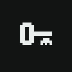 Obraz premium Medieval key pixel art 1-bit icon. Design for stamp, logo, sticker, mobile app, website. 8-bit sprite. Isolated vector illustration. 