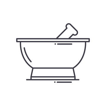 Martar and festle icon, linear isolated illustration, thin line vector, web design sign, outline concept symbol with editable stroke on white background.