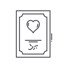 Marriage certificate icon, linear isolated illustration, thin line vector, web design sign, outline concept symbol with editable stroke on white background.