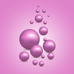 Falling purple 3D balls. Vector illustration. Abstract modern design.