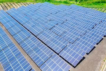 Aerial view of solar panels generating electricity