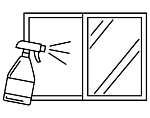 Illustrations spraying windows, window cleaning, icons, pictograms