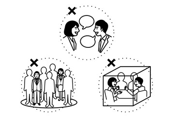 Avoid the Three Cs. Crowded place, Close-contact setting, Confined and enclosed space. Vector illustration.