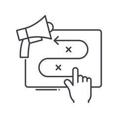 Marketing strategy icon, linear isolated illustration, thin line vector, web design sign, outline concept symbol with editable stroke on white background.