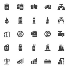 Gas and oil industry vector icons set, modern solid symbol collection, filled style pictogram pack. Signs, logo illustration. Set includes icons as derrick rig, crude oil barrel price, gasoline tank