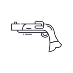 Pirate gun icon, linear isolated illustration, thin line vector, web design sign, outline concept symbol with editable stroke on white background.