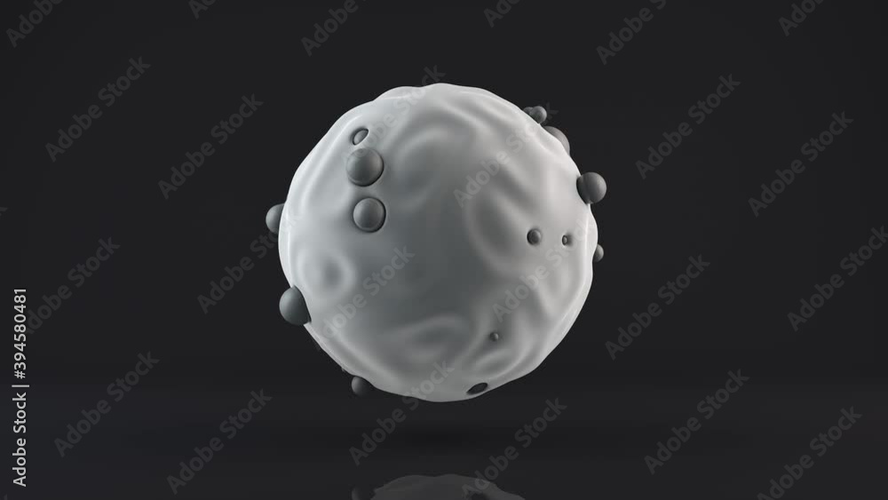 Poster animation of an abstract 3d sphere with waves on the surface. small balls appear on the sphere and f