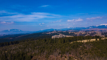 Fototapeta na wymiar Top of the mountain panorama of the mountain Carpathian aerial photography Ukraine.