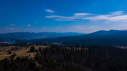 Top of the mountain panorama of the mountain Carpathian aerial photography Ukraine.