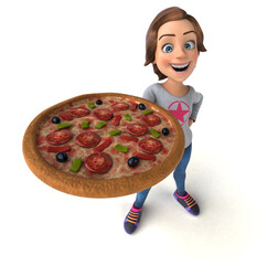 Fun 3D illustration of a cartoon teenage girl