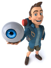 Fun illustration of a 3D cartoon backpacker