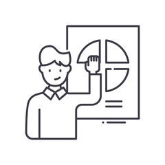 Marketing presentation concept icon, linear isolated illustration, thin line vector, web design sign, outline concept symbol with editable stroke on white background.