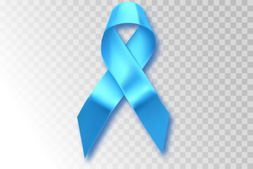 November. Awareness of men health in November with blue prostate cancer ribbon on transparent background.Supporting people living and illness.