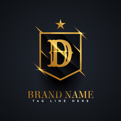 D Alphabet gold logo, brand name illustration template design