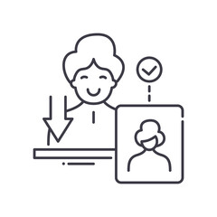 Person scanning icon, linear isolated illustration, thin line vector, web design sign, outline concept symbol with editable stroke on white background.