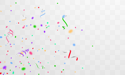 confetti and colorful ribbons. Celebration background template with