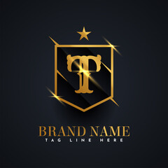 T Alphabet gold logo, brand name illustration template design