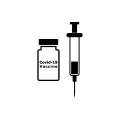 Covid-19 coronavirus vaccine icon. Syringe and vaccine flat icon isolated on white background