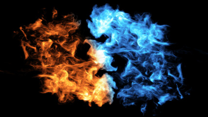 Fire and Ice Concept Design with spark. 3d illustration.	
