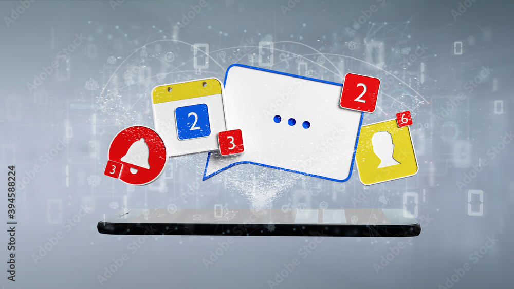 Poster social network notifications - 3d rendering