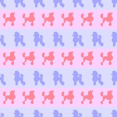 Childish seamless pattern of soft pink and blue contour dogs design elements and page decoration. Stylized dogs poodle