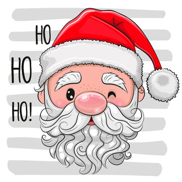 Cartoon Santa on a striped background