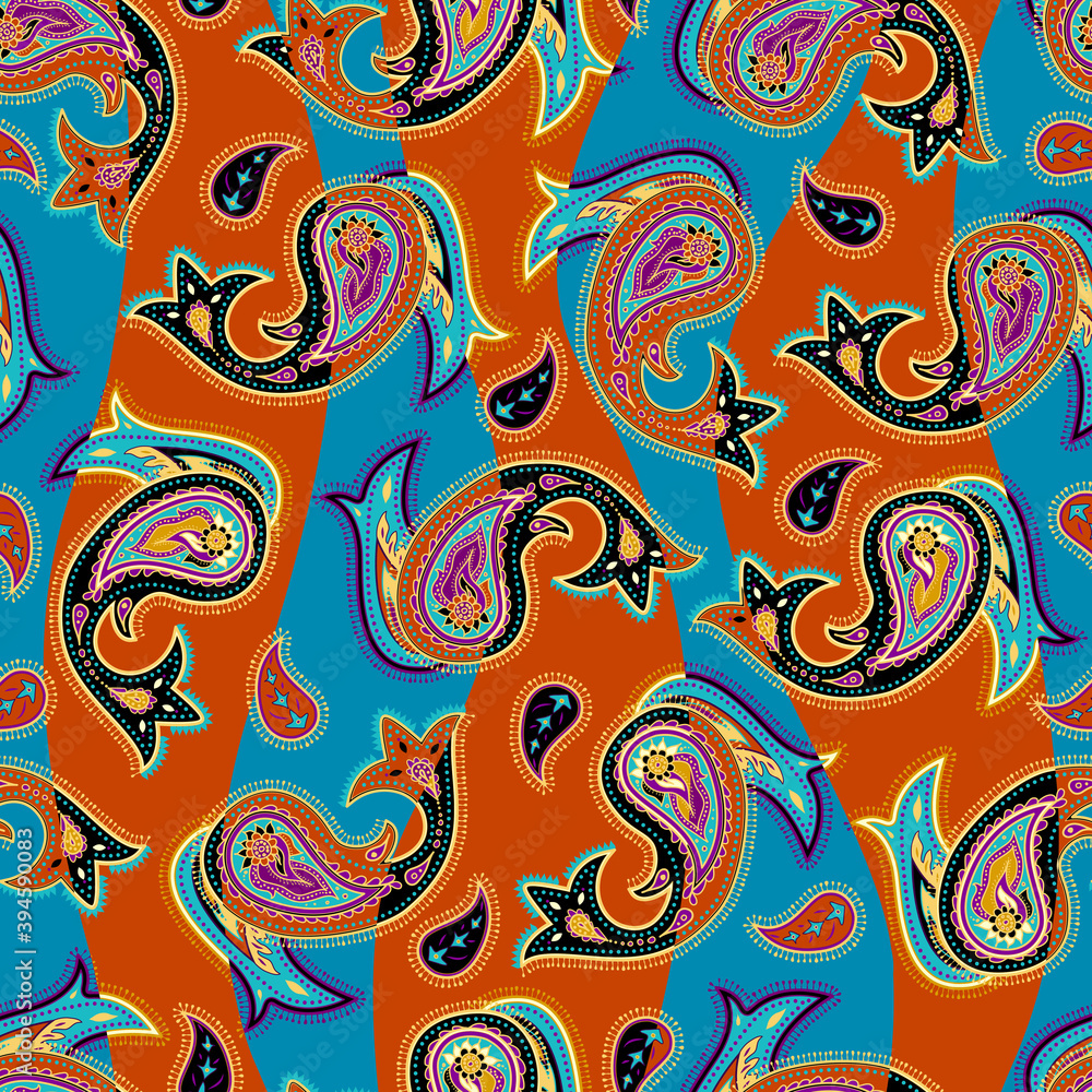 Poster paisley pattern. seamless pattern in indian style. texture of fabric. vector image.