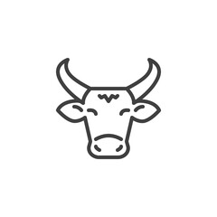 Cow with horns line icon. linear style sign for mobile concept and web design. Cow, head front view outline vector icon. Symbol, logo illustration. Vector graphics