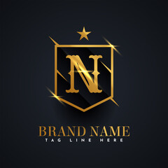N Alphabet gold logo, brand name illustration template design