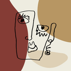 Abstract face line.Modern drawing in the art Nouveau cubism style.Portrait of a female face isolated on a white background.