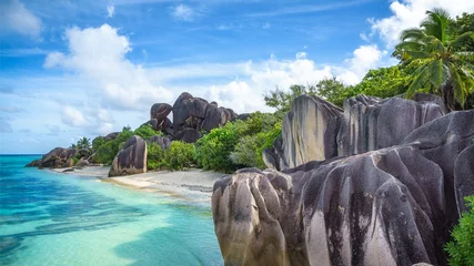 Photo sur Plexiglas Anse Source D'Agent, île de La Digue, Seychelles beautiful tropical beach at anse source d'argent, la digue, seychelles