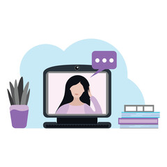 A conversation on the Internet. Remote conversation using a computer. Vector illustration isolated on a white background for design and web in a simple flat style.