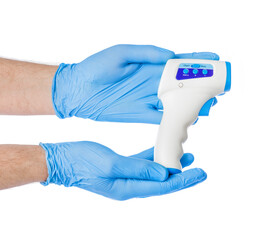 Hands with infrared thermometer