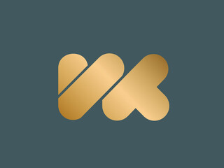 KK monogram logo. Letter k creative typographic icon.Lettering sign.Gold geometric alphabet initials isolated on dark background. Modern, web, tech, corporate style characters for company branding.